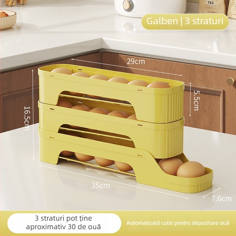 Cutie de depozitare pentru ouă cu glisare pentru ușa laterală a frigiderului, plastic alimentar, organizator de depozitare cu drenaj