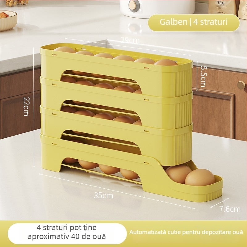 Cutie de depozitare pentru ouă cu glisare pentru ușa laterală a frigiderului, plastic alimentar, organizator de depozitare cu drenaj