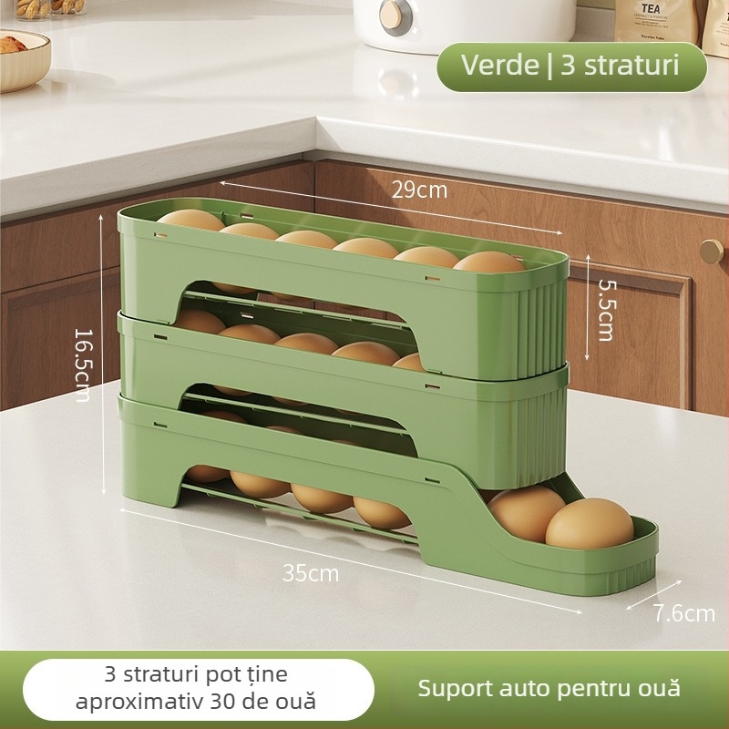 Cutie de depozitare pentru ouă cu glisare pentru ușa laterală a frigiderului, plastic alimentar, organizator de depozitare cu drenaj