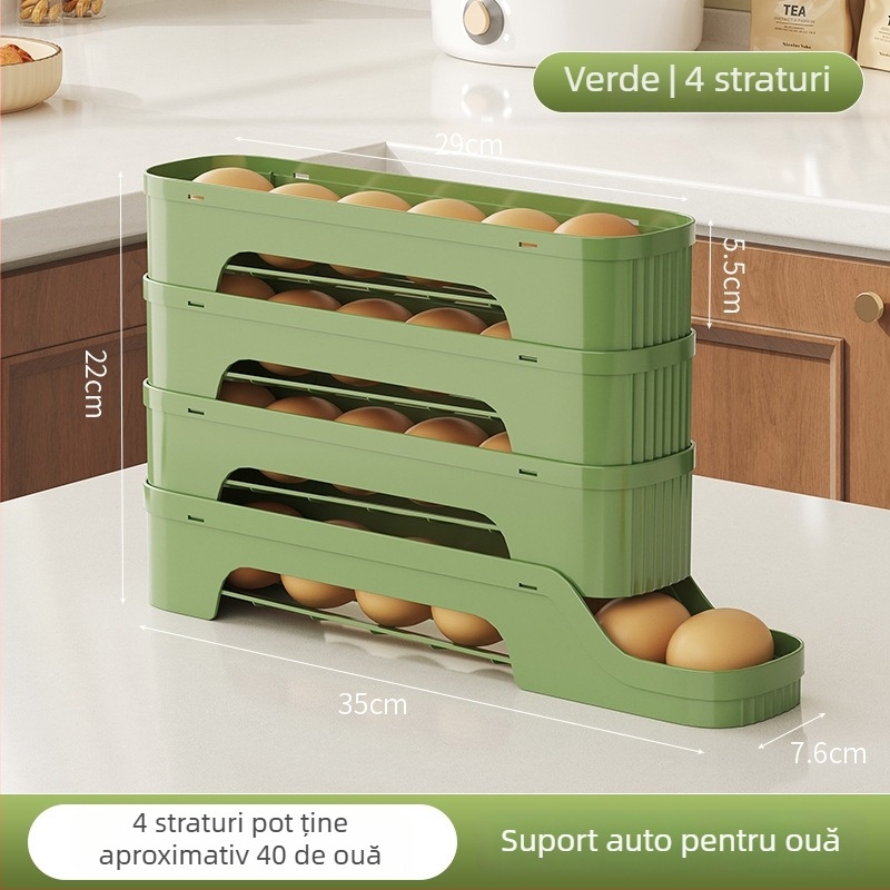 Cutie de depozitare pentru ouă cu glisare pentru ușa laterală a frigiderului, plastic alimentar, organizator de depozitare cu drenaj