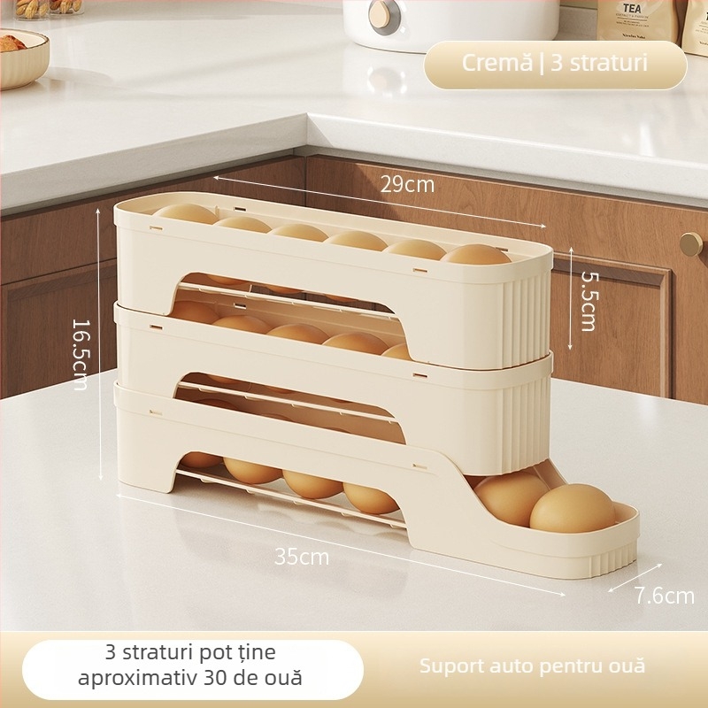 Cutie de depozitare pentru ouă cu glisare pentru ușa laterală a frigiderului, plastic alimentar, organizator de depozitare cu drenaj