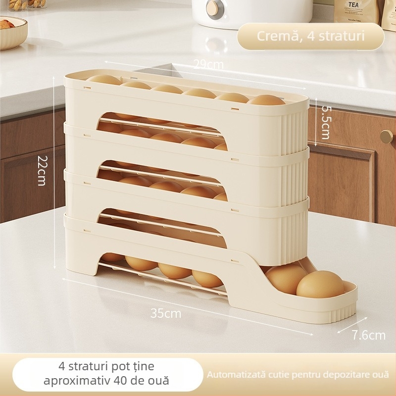 Cutie de depozitare pentru ouă cu glisare pentru ușa laterală a frigiderului, plastic alimentar, organizator de depozitare cu drenaj