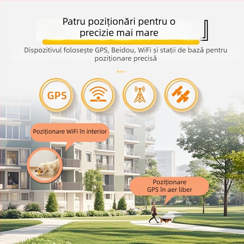 Localizator pentru animale BC01 IP66 impermeabil, precizie GPS 5 m, alarmă de perimetru, autonomie baterie 168 h