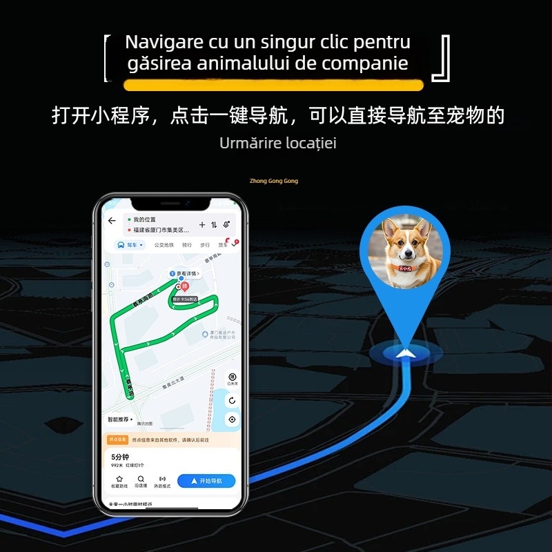 Localizator pentru animale BC01 IP66 impermeabil, precizie GPS 5 m, alarmă de perimetru, autonomie baterie 168 h