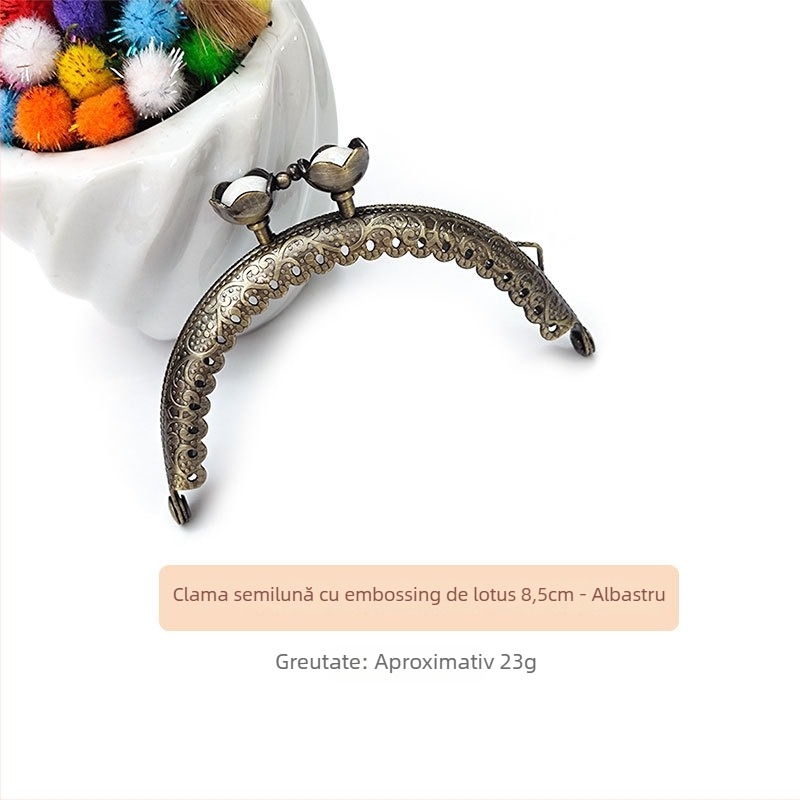 Hardvare pentru geantă: cap de lotus, ramă semicircular gravată, realizat manual, fier, marcă Yl