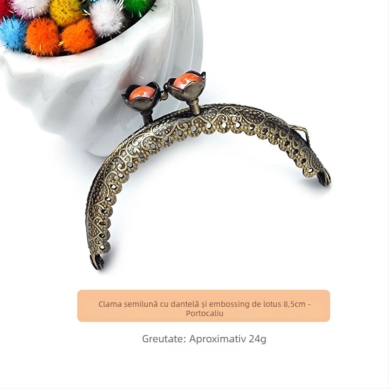 Hardvare pentru geantă: cap de lotus, ramă semicircular gravată, realizat manual, fier, marcă Yl