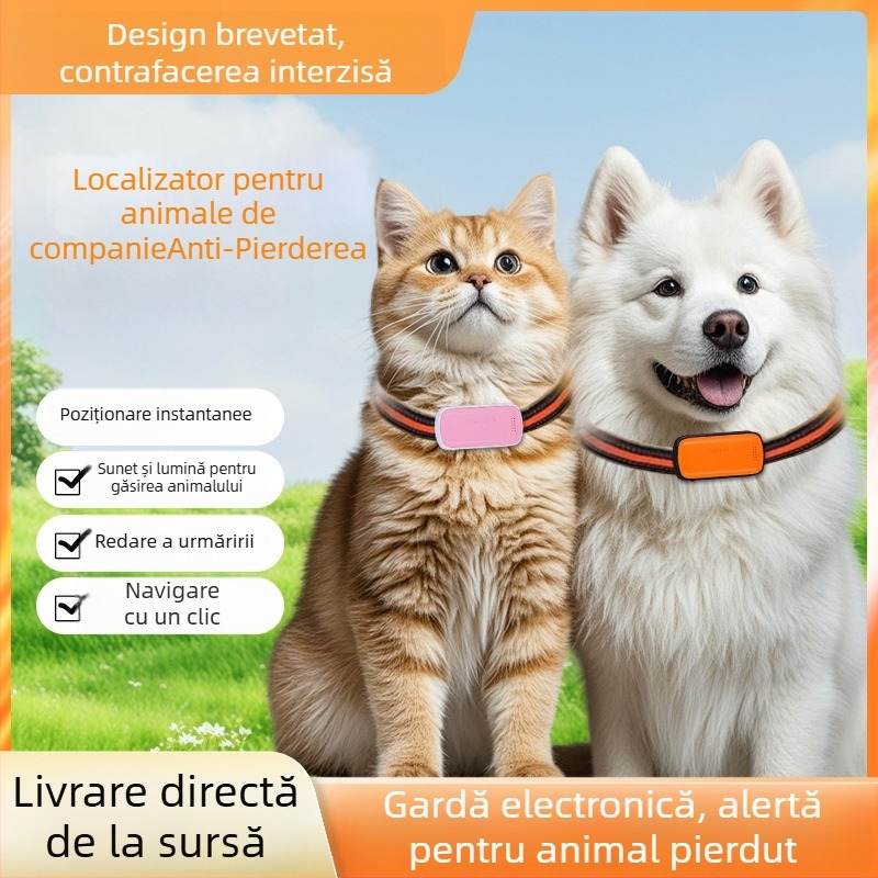 Localizator GPS pentru animale de companie: pisici și câini, poziționare precisă, model T05a, baterie 1200mAh, carcasă ABS/PC, compatibil cu iOS