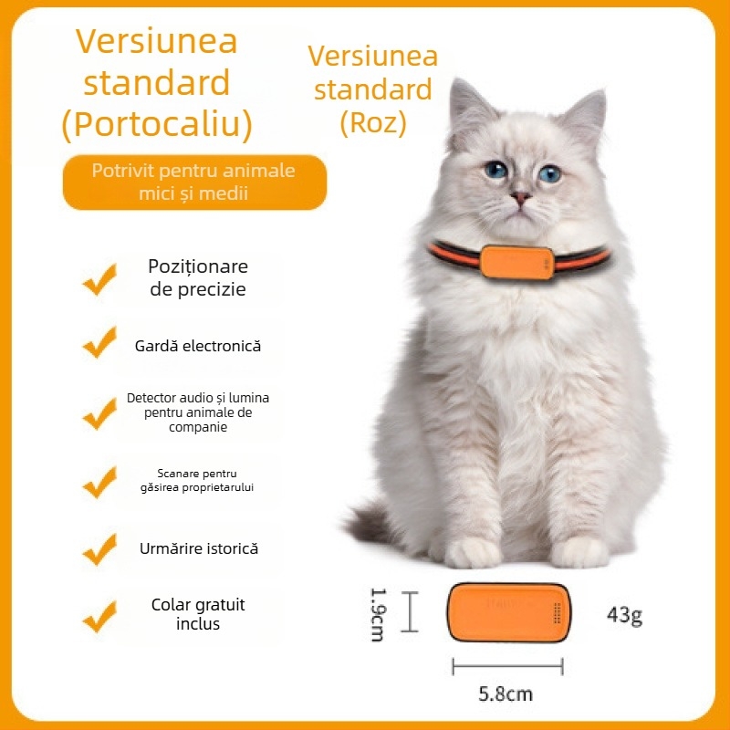 Localizator GPS pentru animale de companie: pisici și câini, poziționare precisă, model T05a, baterie 1200mAh, carcasă ABS/PC, compatibil cu iOS