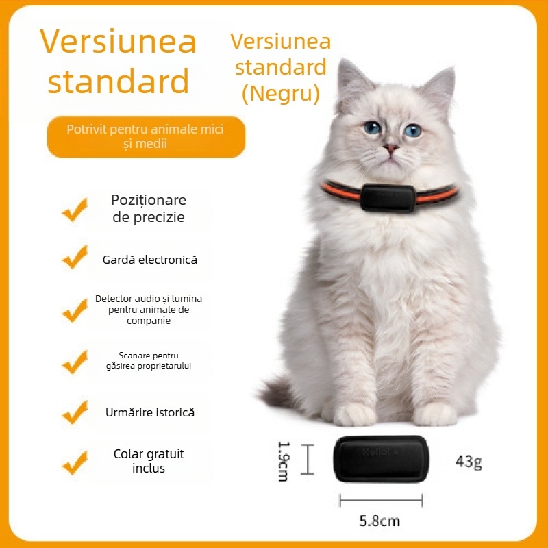 Localizator GPS pentru animale de companie: pisici și câini, poziționare precisă, model T05a, baterie 1200mAh, carcasă ABS/PC, compatibil cu iOS