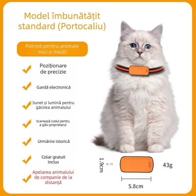 Localizator GPS pentru animale de companie: pisici și câini, poziționare precisă, model T05a, baterie 1200mAh, carcasă ABS/PC, compatibil cu iOS