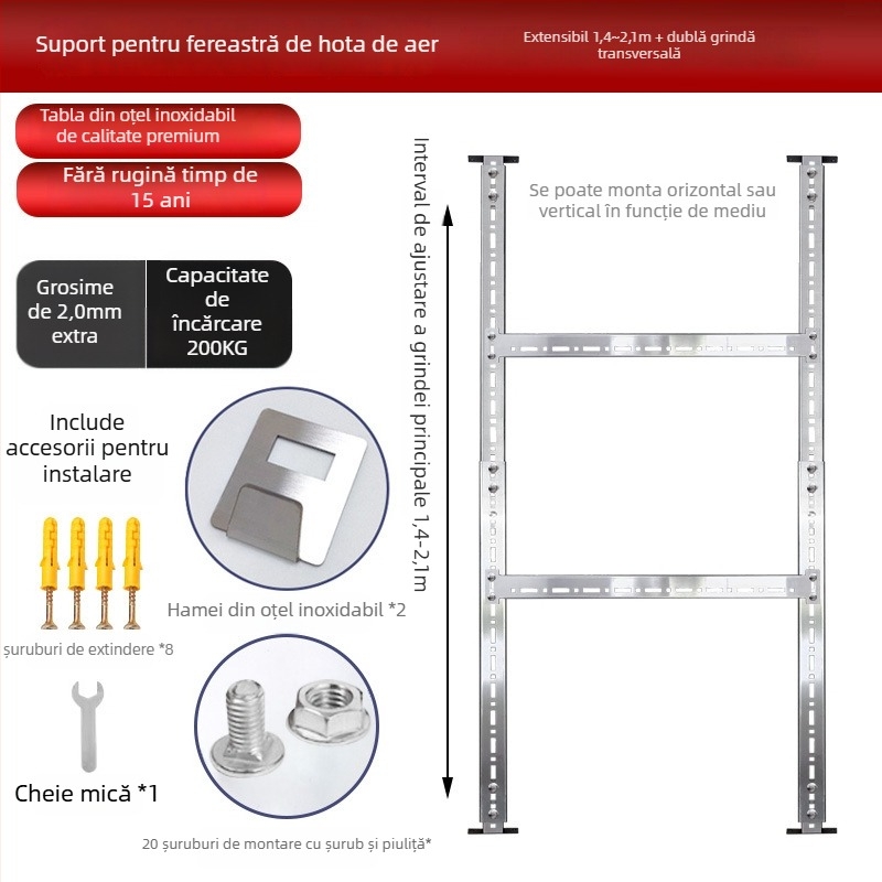 Suport din oțel inoxidabil pentru hotă – Suport universal pentru hotă, montaj pe perete, 2 kg