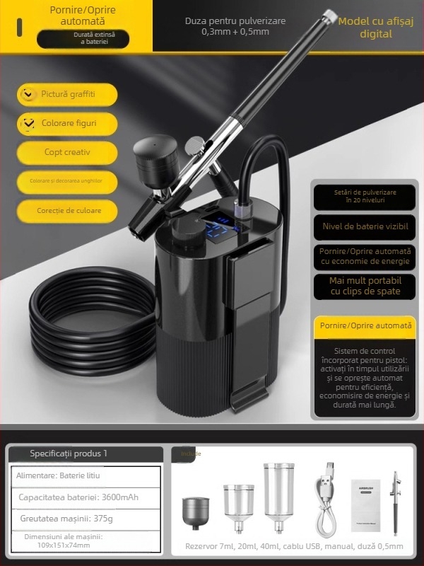 Pistol de pulverizare electric multifuncțional pentru vopsele acrilice, vopsire modele și artă pentru unghii — asoyoga, seria Pistol de pulverizare multifuncțional