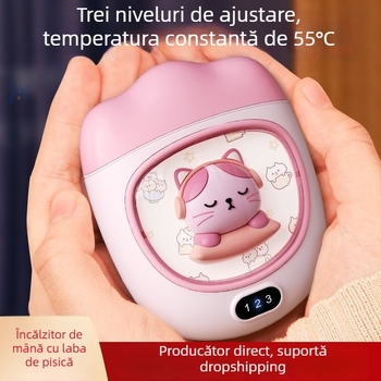 Încălzitor pentru mâini cu alimentare USB, 5W, baterie încorporată 1000–1200 mAh, disipare a căldurii prin placă de aluminiu