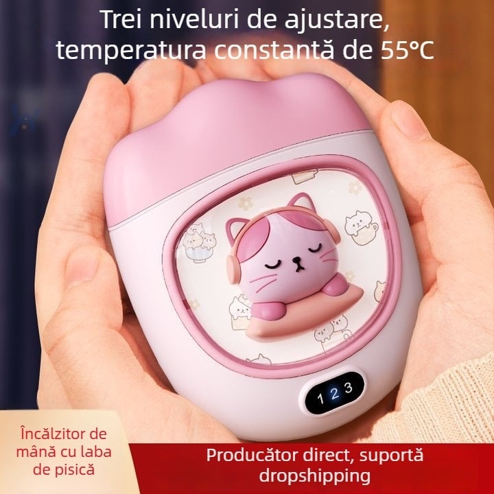 Încălzitor pentru mâini cu alimentare USB, 5W, baterie încorporată 1000–1200 mAh, disipare a căldurii prin placă de aluminiu