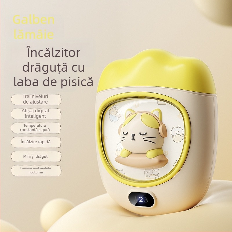 Încălzitor pentru mâini cu alimentare USB, 5W, baterie încorporată 1000–1200 mAh, disipare a căldurii prin placă de aluminiu