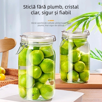 Borcan rotund din sticlă, cu capac cu încuietoare, pentru conservare alimentară, fără plumb, 800-1000 ml