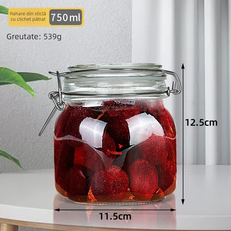 Borcan rotund din sticlă, cu capac cu încuietoare, pentru conservare alimentară, fără plumb, 800-1000 ml