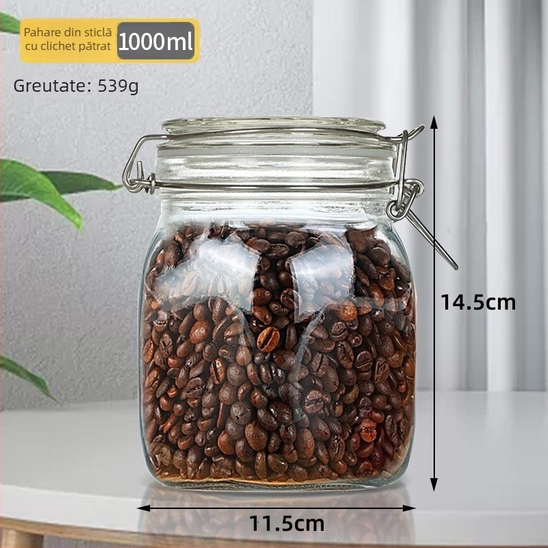 Borcan rotund din sticlă, cu capac cu încuietoare, pentru conservare alimentară, fără plumb, 800-1000 ml