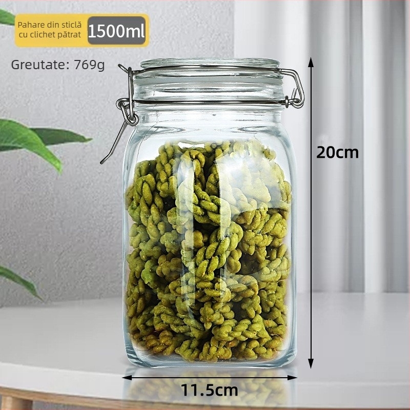 Borcan rotund din sticlă, cu capac cu încuietoare, pentru conservare alimentară, fără plumb, 800-1000 ml