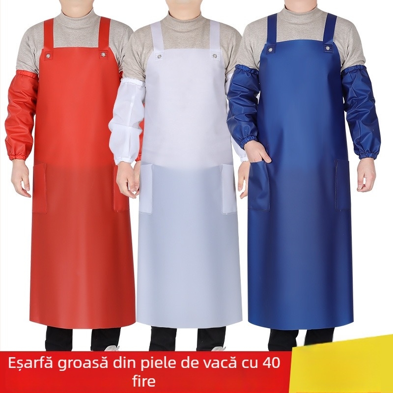 Șorț impermeabil cu lungime extinsă și bretele duble pentru adulți — material: tendoane de vită; greutate: 0.45 kg; potrivit pentru creștere, procesarea de produse acvatice, bucătărie și cantină; funcție: impermeabil și rezistent la ulei