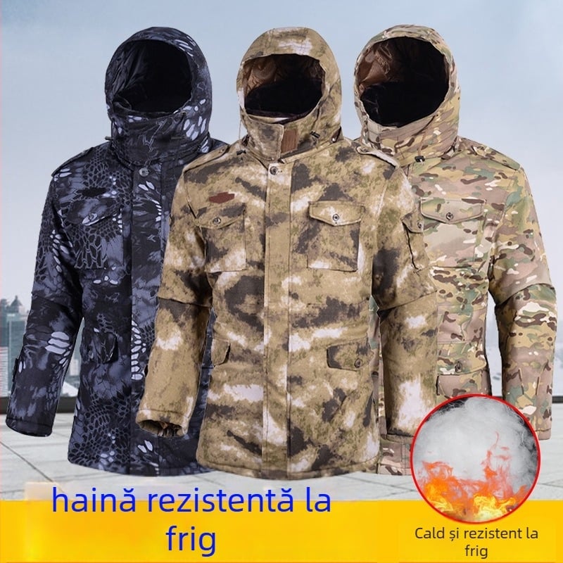 Palton de iarnă camuflaj pentru bărbați, căptușit cu bumbac, impermeabil, stil militar