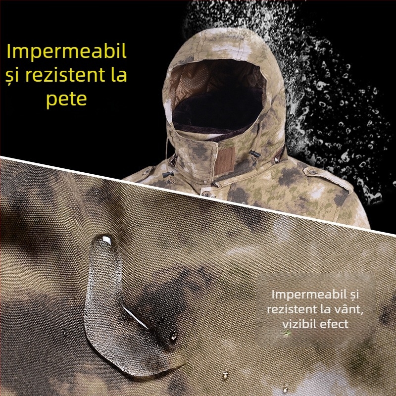 Palton de iarnă camuflaj pentru bărbați, căptușit cu bumbac, impermeabil, stil militar