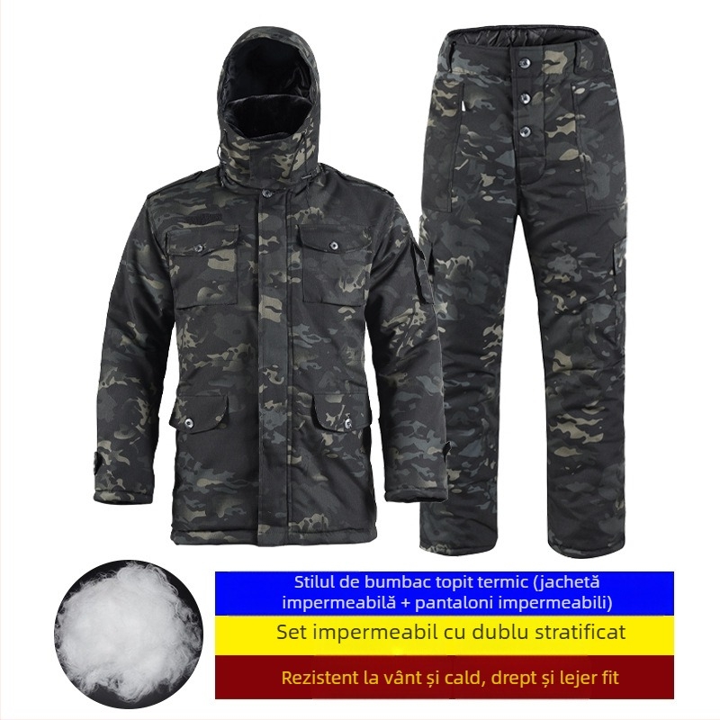 Palton de iarnă camuflaj pentru bărbați, căptușit cu bumbac, impermeabil, stil militar