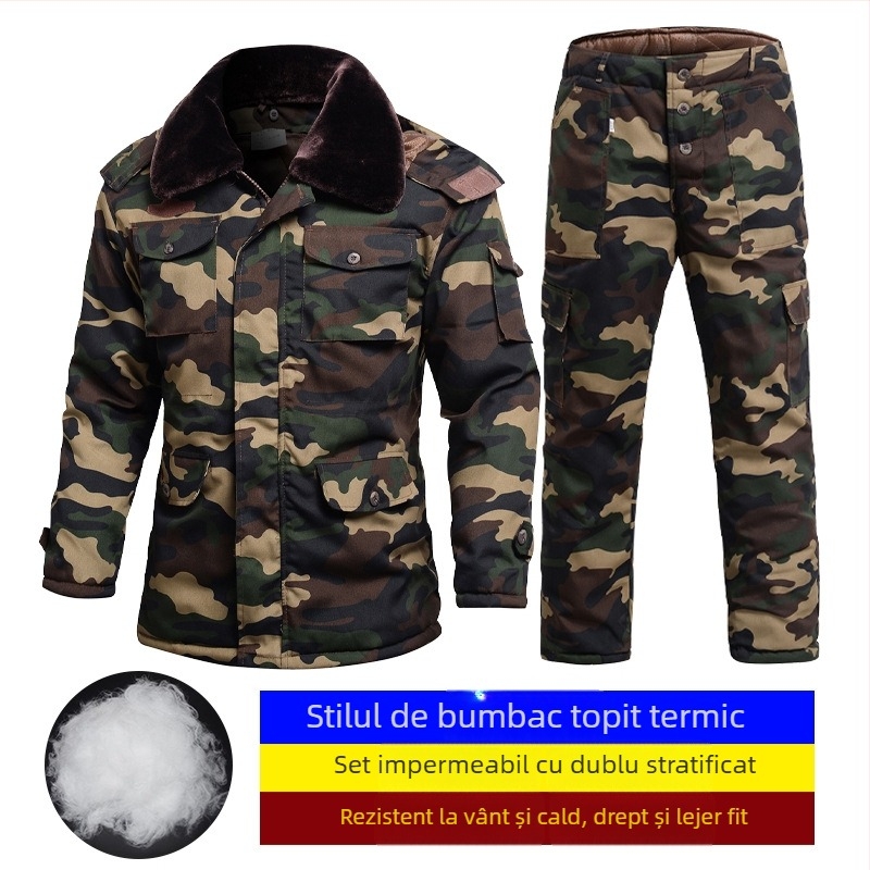 Palton de iarnă camuflaj pentru bărbați, căptușit cu bumbac, impermeabil, stil militar