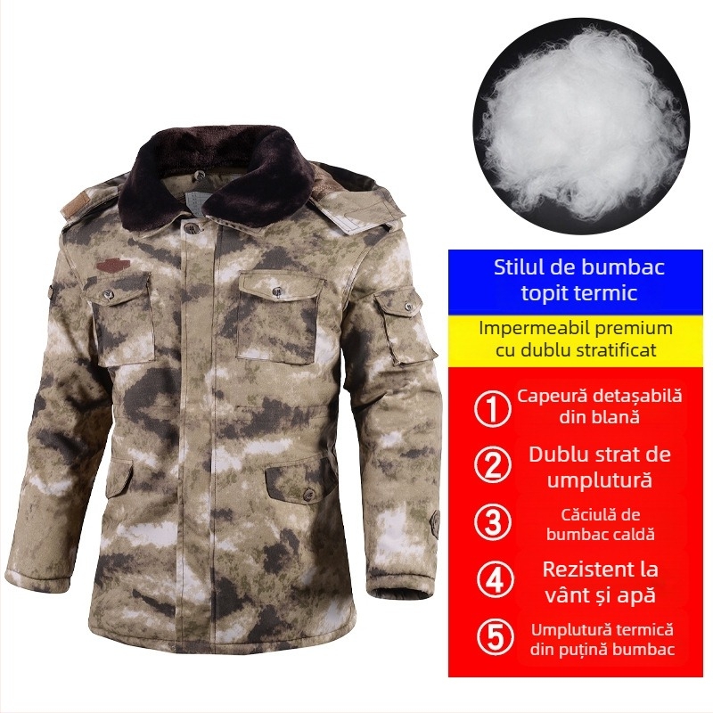 Palton de iarnă camuflaj pentru bărbați, căptușit cu bumbac, impermeabil, stil militar
