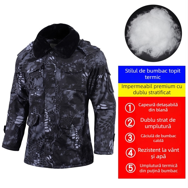 Palton de iarnă camuflaj pentru bărbați, căptușit cu bumbac, impermeabil, stil militar