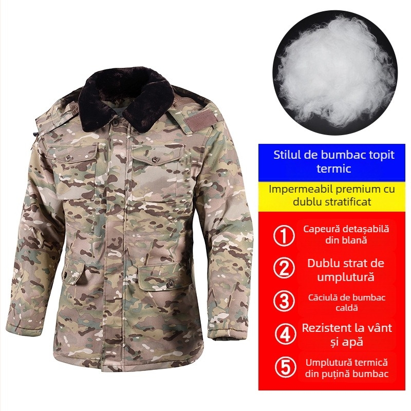 Palton de iarnă camuflaj pentru bărbați, căptușit cu bumbac, impermeabil, stil militar