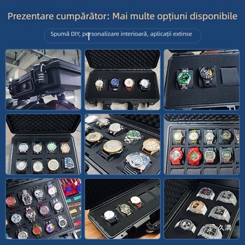 Casetă de depozitare pentru ceasuri, interior din burete, IP67, din plastic, cu lacăt, capacitate 3–24 ceasuri