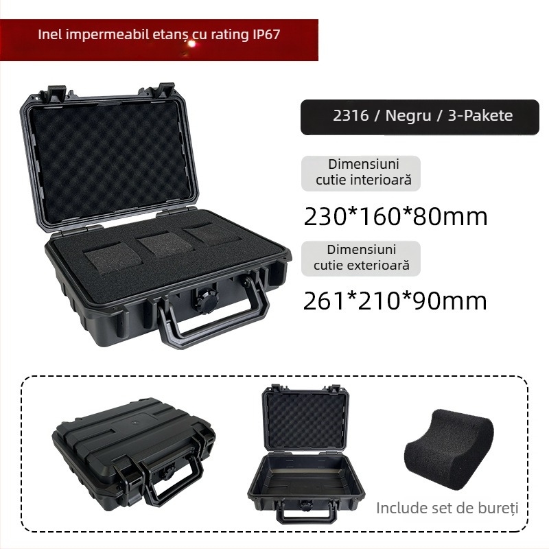 Casetă de depozitare pentru ceasuri, interior din burete, IP67, din plastic, cu lacăt, capacitate 3–24 ceasuri