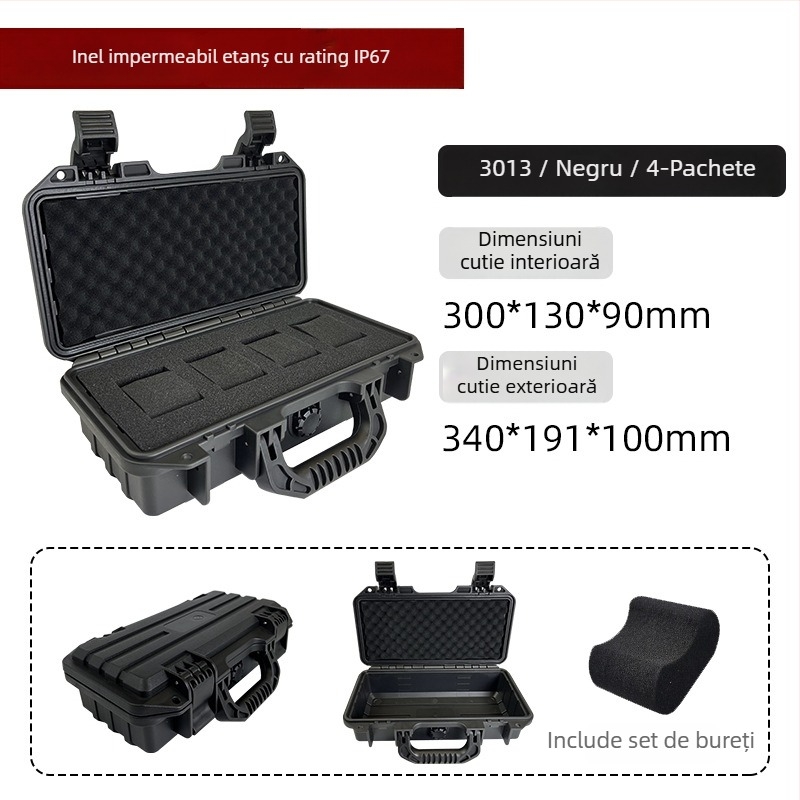 Casetă de depozitare pentru ceasuri, interior din burete, IP67, din plastic, cu lacăt, capacitate 3–24 ceasuri