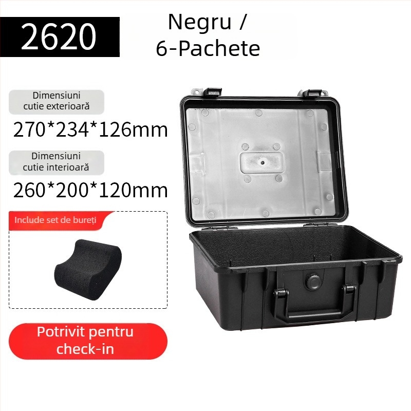 Casetă de depozitare pentru ceasuri, interior din burete, IP67, din plastic, cu lacăt, capacitate 3–24 ceasuri