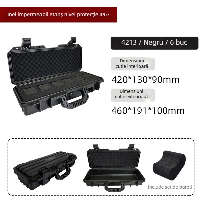 Casetă de depozitare pentru ceasuri, interior din burete, IP67, din plastic, cu lacăt, capacitate 3–24 ceasuri