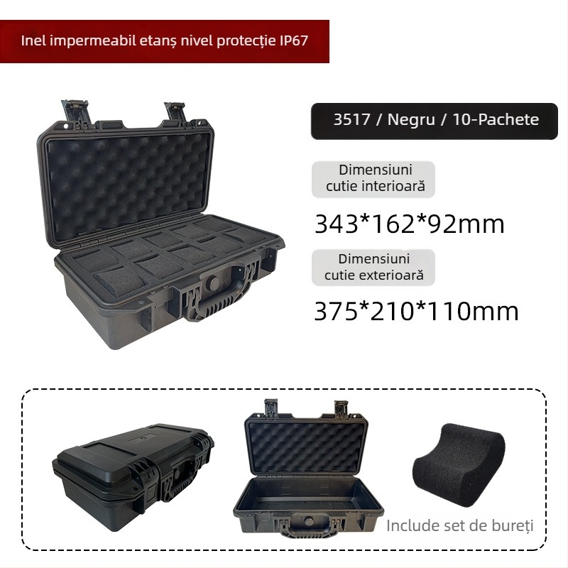 Casetă de depozitare pentru ceasuri, interior din burete, IP67, din plastic, cu lacăt, capacitate 3–24 ceasuri