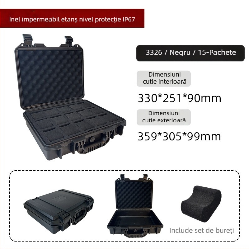 Casetă de depozitare pentru ceasuri, interior din burete, IP67, din plastic, cu lacăt, capacitate 3–24 ceasuri