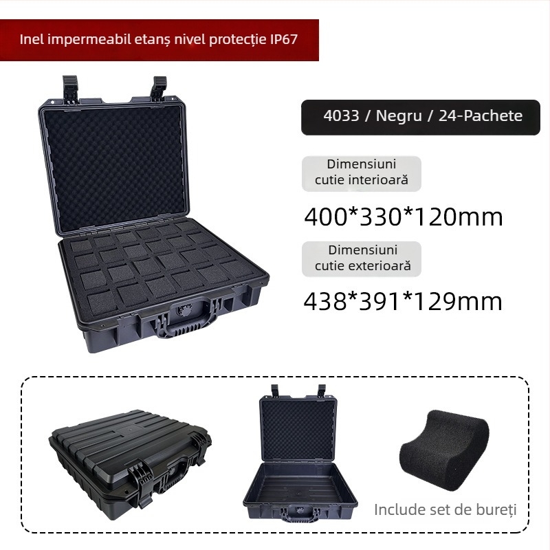 Casetă de depozitare pentru ceasuri, interior din burete, IP67, din plastic, cu lacăt, capacitate 3–24 ceasuri