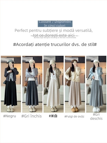 Ruitong fustă în linie A, lungime midi, cu buzunare, model solid, amestec poliester-viscoză