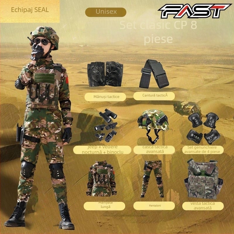 Set de antrenament camuflaj pentru copii, unisex, țesătură cu imitație fină, model camuflaj, potrivit pentru vară, primăvară și toamnă