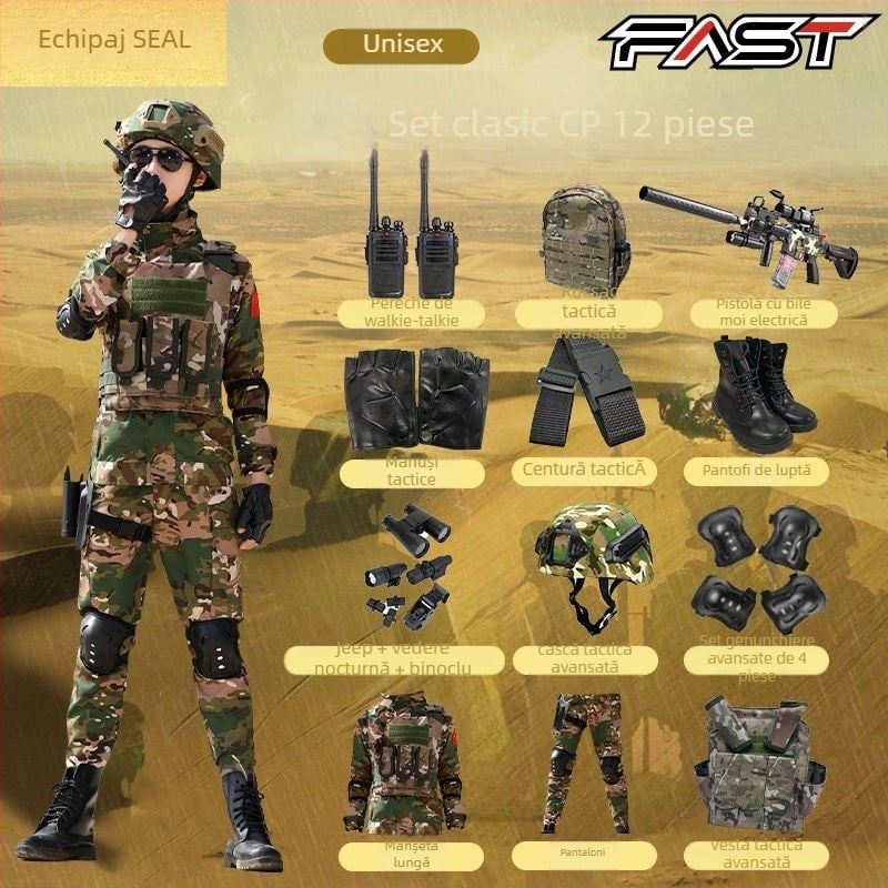 Set de antrenament camuflaj pentru copii, unisex, țesătură cu imitație fină, model camuflaj, potrivit pentru vară, primăvară și toamnă