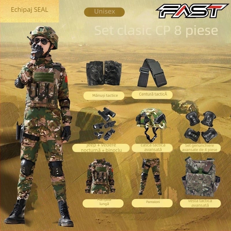 Set de antrenament camuflaj pentru copii, unisex, țesătură cu imitație fină, model camuflaj, potrivit pentru vară, primăvară și toamnă