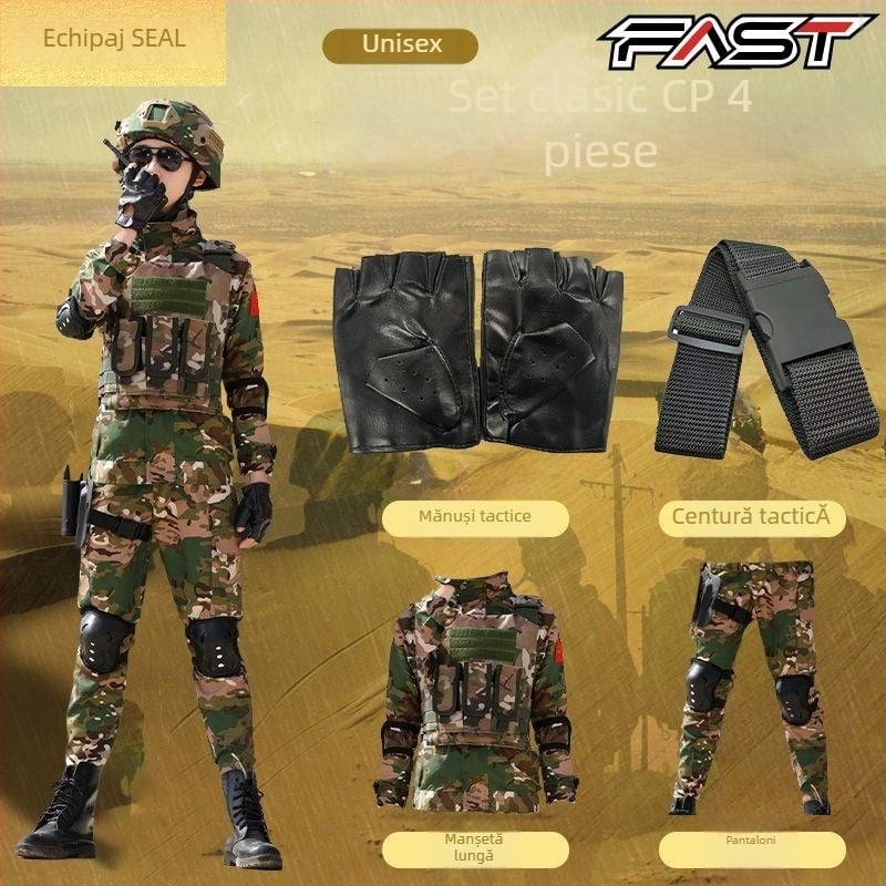 Set de antrenament camuflaj pentru copii, unisex, țesătură cu imitație fină, model camuflaj, potrivit pentru vară, primăvară și toamnă