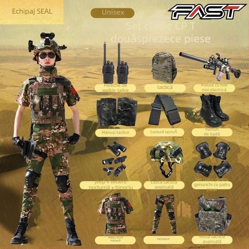 Set de antrenament camuflaj pentru copii, unisex, țesătură cu imitație fină, model camuflaj, potrivit pentru vară, primăvară și toamnă