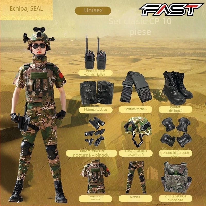 Set de antrenament camuflaj pentru copii, unisex, țesătură cu imitație fină, model camuflaj, potrivit pentru vară, primăvară și toamnă