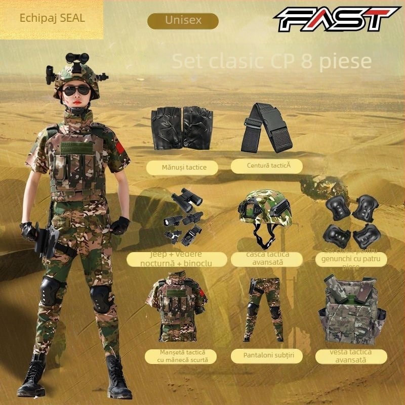 Set de antrenament camuflaj pentru copii, unisex, țesătură cu imitație fină, model camuflaj, potrivit pentru vară, primăvară și toamnă