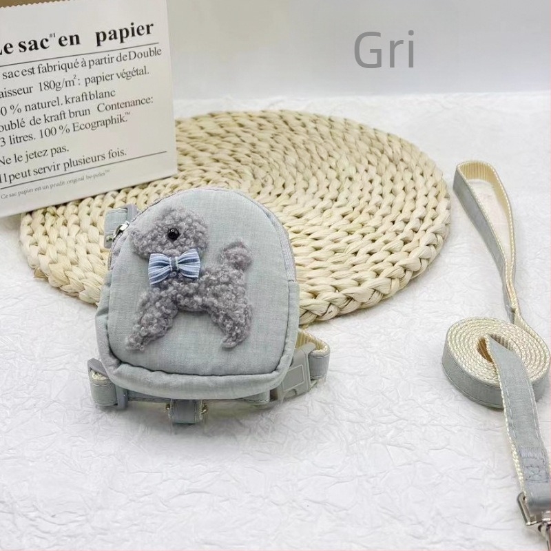 Lesă pentru animale de companie cu rucsac, ham pieptar și buzunar pentru gustări, pentru câini mici, retractabilă, material din pânză, Shen Chong Ju, modelul 038