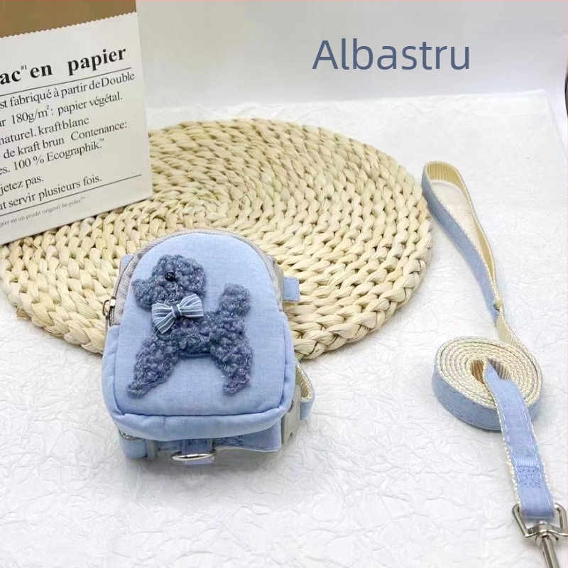 Lesă pentru animale de companie cu rucsac, ham pieptar și buzunar pentru gustări, pentru câini mici, retractabilă, material din pânză, Shen Chong Ju, modelul 038