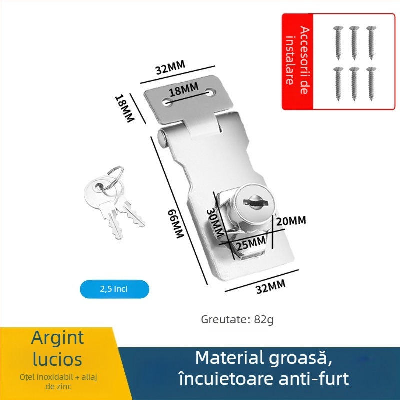 Card de încuietoare pentru sertare și dulapuri de fișiere – din oțel inoxidabil și aliaj de zinc, cu cheie, stil modern minimalist, finisaj lustruit